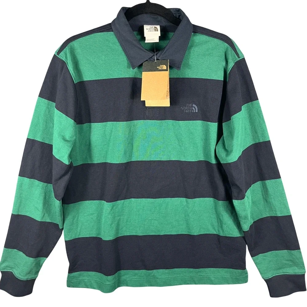 The North Face Berk Rugby Shirt Mens Size M Navy Green Striped NF0A4QPPSA4-M